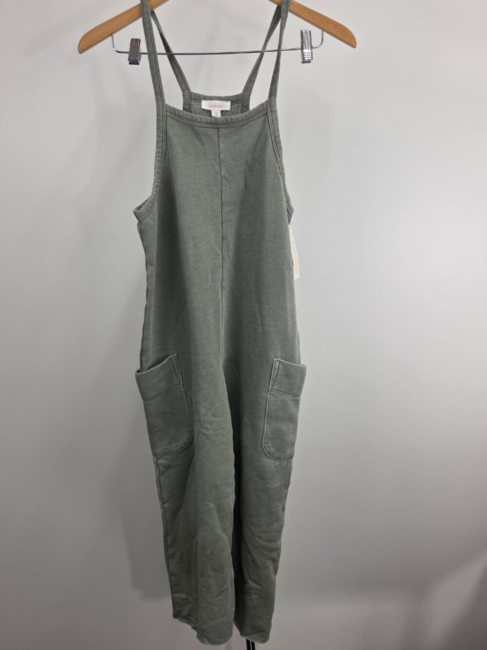 Colsie Women's XS Green Fleece Overalls Jumpsuit Sleeveless Cotton Blend Casual